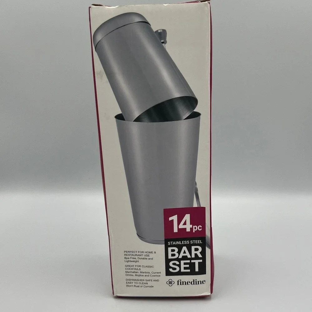 FineDine 14pc Stainless Steel Bar Set Silver Cocktail Shaker Like New